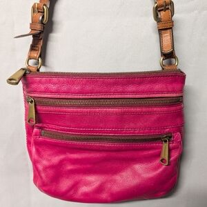 Fossil Explorer Magenta Pink Leather Crossbody Bag